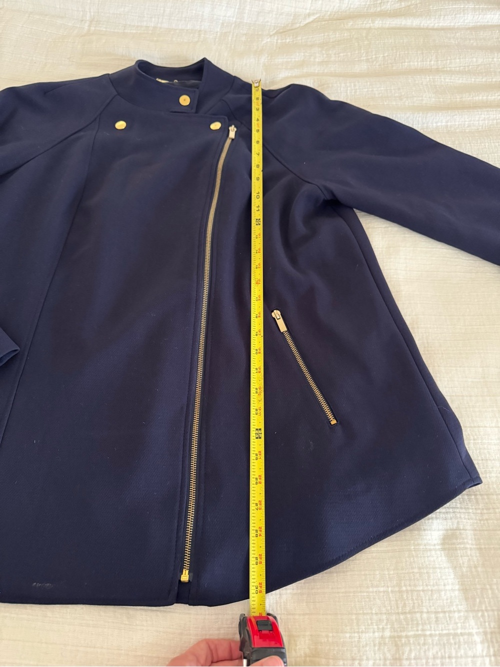 Carmen Marc Valvo Collection Navy Moto Jacket Gold Zip Size XL - Picture 2 of 7